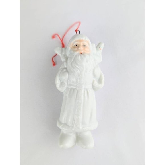 White Ceramic Santa Figurine Ornament | Vintage 4" Santa Ornament - Picture 2 of 5